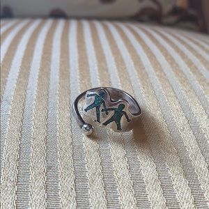 Vintage turquoise inlaid silver adjustable ring
